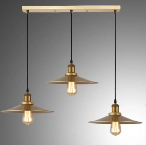 Retro Metal Dekoratif Eskitme Kaplama 3 lü Masa Üstü Sıralı Avize Genişlik 60 cm