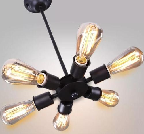 Retro Metal Siyah Altılı Sarkıt Avize Rustik