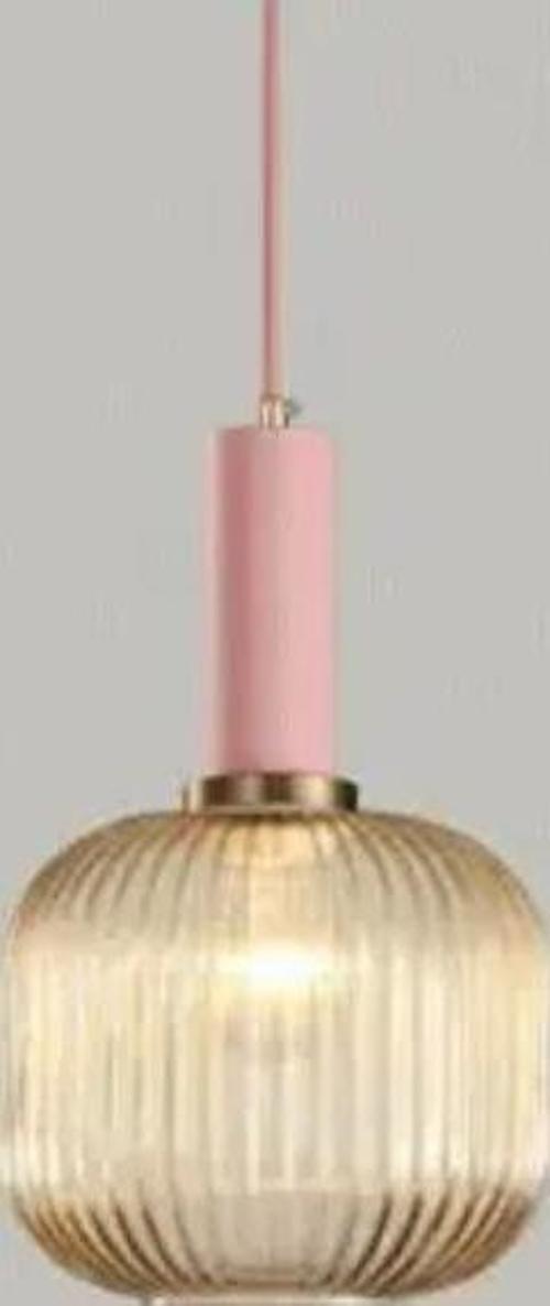 Rustik Dekoratif Metal Modern Pudra Somon Opal Bal Camlı Tekli  Avize