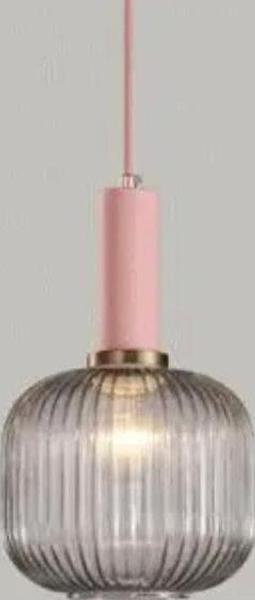 Rustik Dekoratif Metal Modern Pudra Somon Opal Füme Camlı Tekli  Avize
