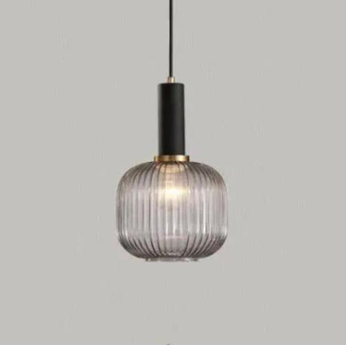 Rustik Dekoratif Metal Modern Siyah Opal Füme Camlı Camlı Tekli  Avize