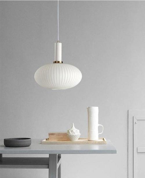 Rustik Dekoratif Metal Modern Beyaz Opal  Camlı Tekli  Avize