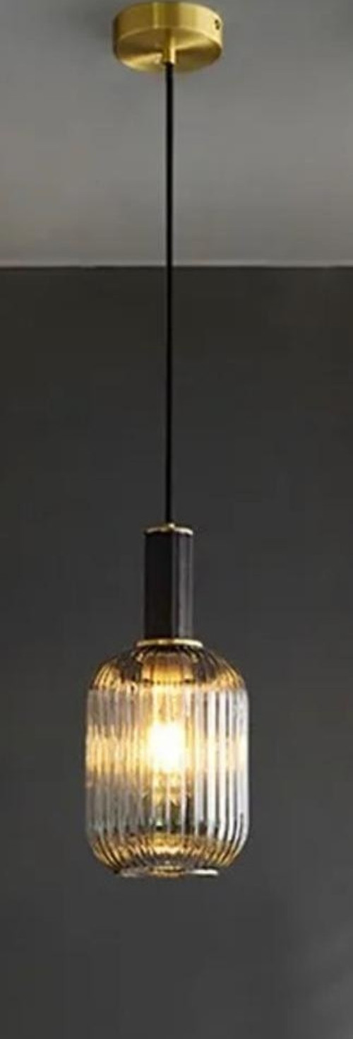 Rustik Dekoratif Metal Modern Siyah Bal Opal Camlı Tekli Avize