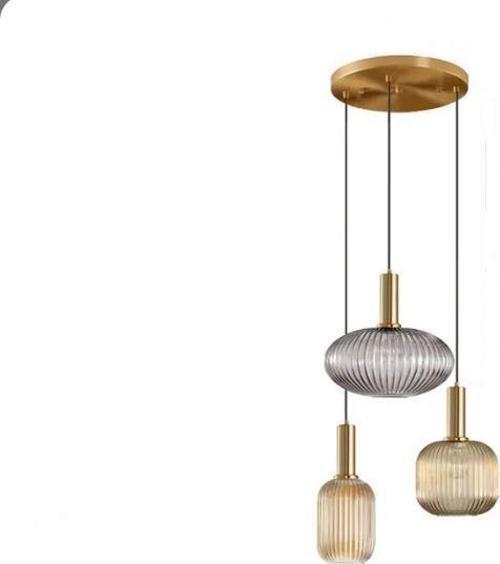 Rustik Dekoratif Metal Modern Yuvarlak Eskitme Kaplama Bal Füme Opal Camlı 3 lü Avize