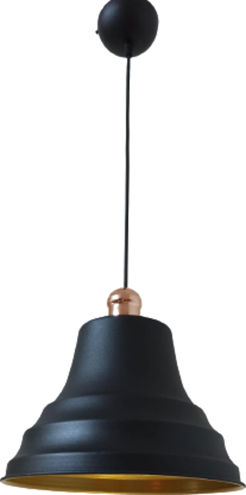 Retro Metal Bakır Duylu Siyah içi Gold Tekli Sarkıt Avize Çap.27 cm