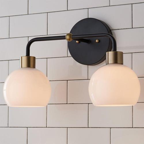 Rsyligt Retro Metal Siyah 2 li Opal Camlı Tavan Duvar Dekoratif Vintage Rustik Aplik