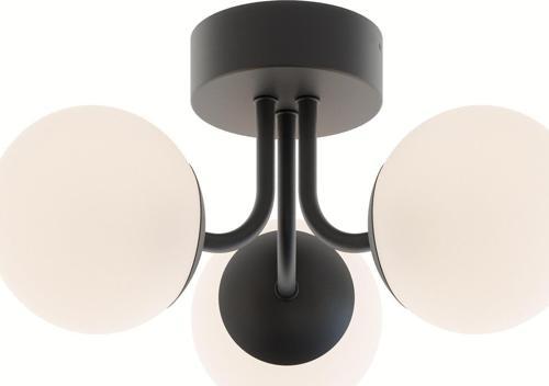 Metal Modern Siyah Tavan Plofyoner 3 Lü Opal Camlı Avize