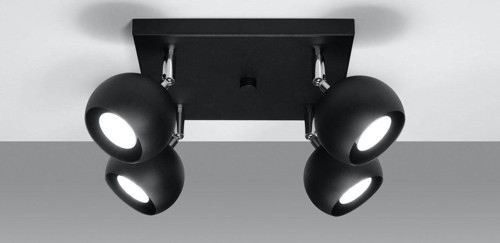 Retro Siyah Kare 180 Derece Hareketli Modern Spor 4 Lü Led Spot Avize Beyaz Ampullü