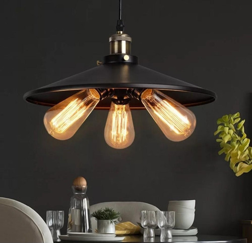 Retro Metal Dekoratif Siyah 3 Lü Sarkıt Avize Çap 40 Cm