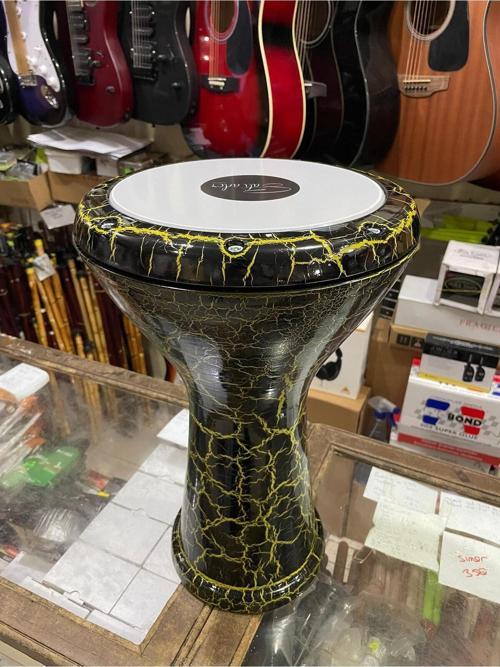 Profesyonel Döküm Darbuka Büyük Boy Mısır Çömlek Darbuka Sarı-Siyah Kırçıllı