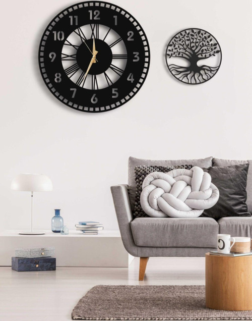 Dekoratif Duvar Saati 50X50 cm + Yaşam Ağacı Tablo