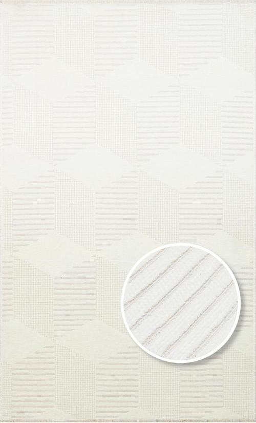 Ada Koleksiyonu Yumuşak Dokulu Kaymaz Tabanlı Dokuma Kilim ADA 01 Krem