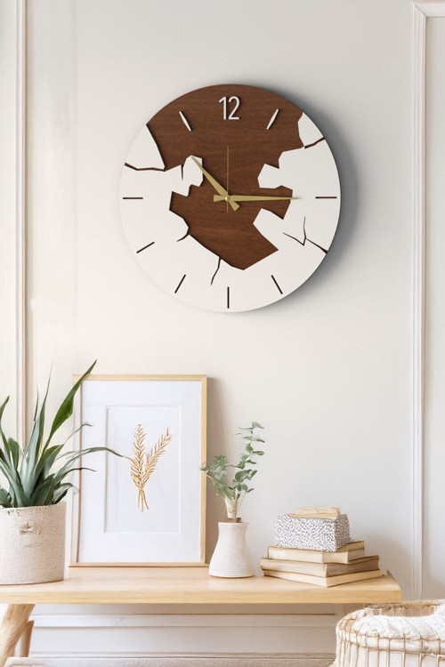 Dekoratif Yeni Modern Albireo Ahşap Duvar Saati 48 cm
