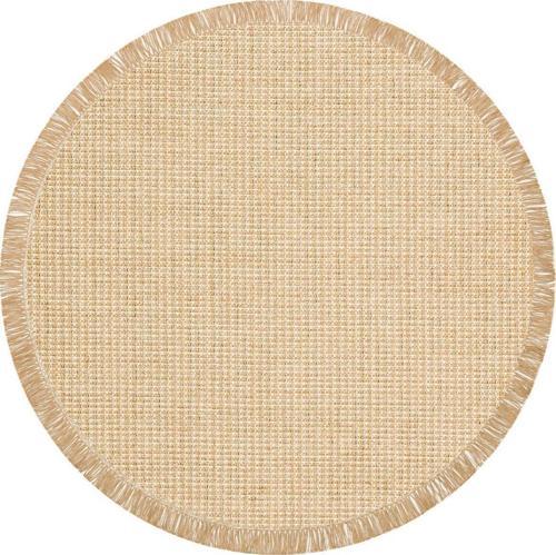 Eko Brooklyn Hasır Görünümlü Kaymaz Dokuma Modern Yuvarlak Kilim BRK01 Bej