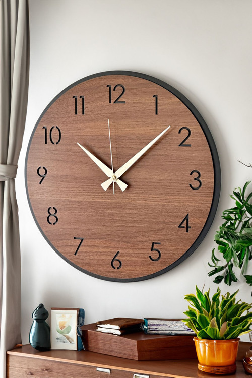 Dekoratif Yeni Modern Regulus Ahşap Duvar Saati 48 cm