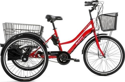 e-PORTER ÜÇ TEKERLİ ELEKTRİKLİ BİSİKLET 44CM V 24 JANT 3 VİTES BAYRAK KIRMIZI BEYAZ