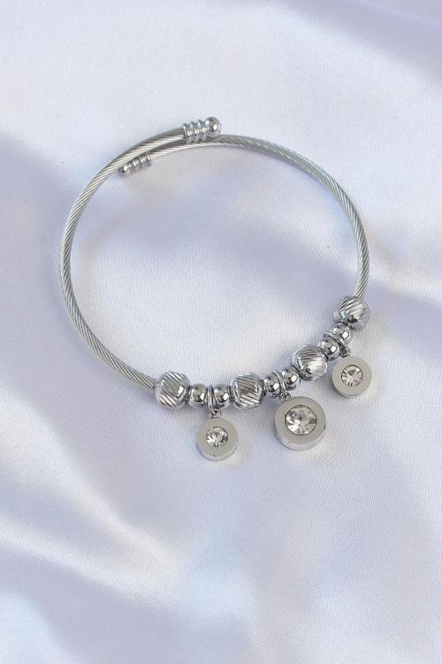 316L Çelik Gümüş Renk Zirkon Taşlı Charm Bileklik