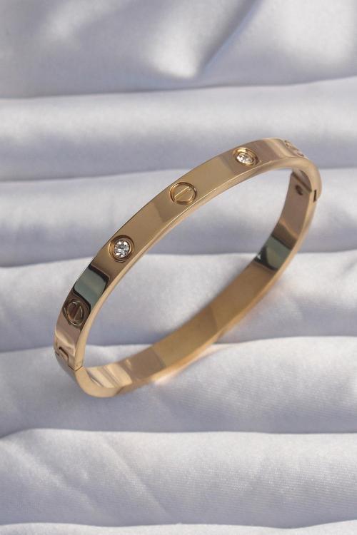 316L Çelik Baby Boy Gold Renk Zirkon Taşlı Model Kelepçe