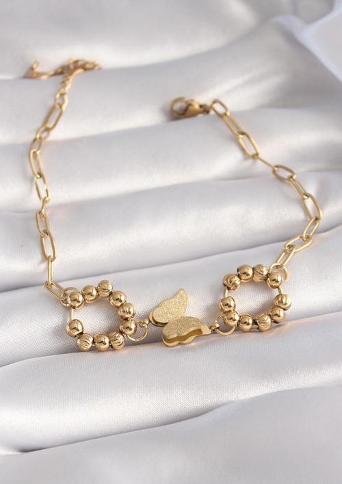 316L Çelik Gold Renk Simli Kelebek Figür Kadın Bileklik