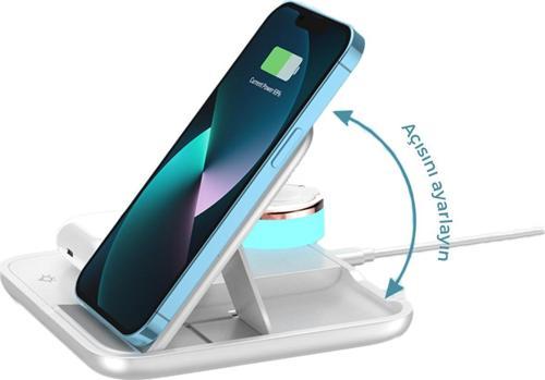4in1 Kablosuz Wireless Hızlı Şarj Ünitesi 18.5W ve Gece Lambası Beyaz