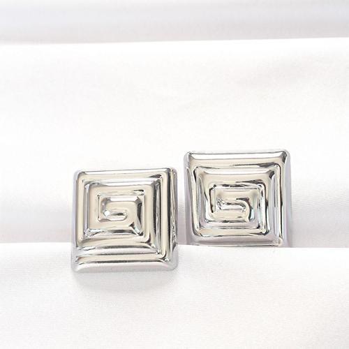 Pirinç Gümüş Renk Kare Form Küpe