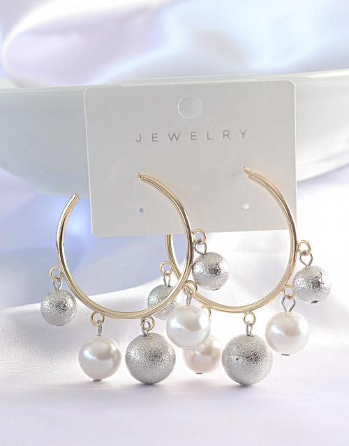 Pirinç Gümüş Renk Topçuk Model Gold Renk Halka Küpe