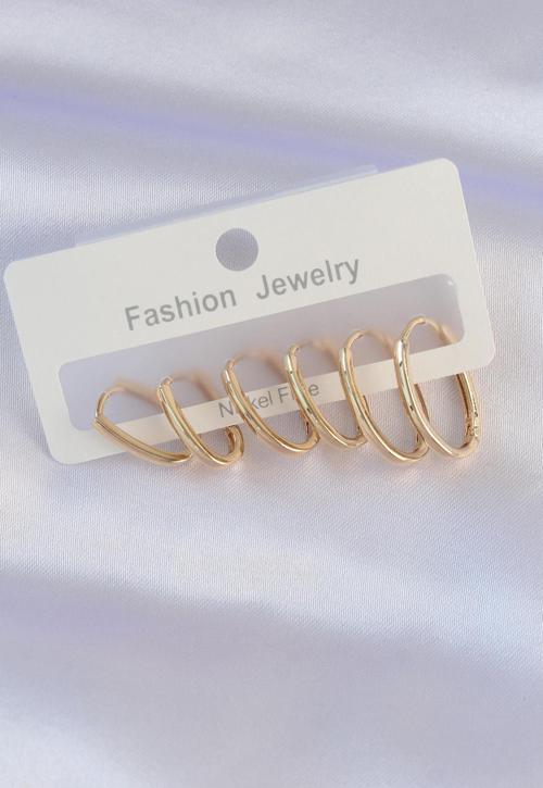 Pirinç Gold Renk İnce Oval Küpe Seti