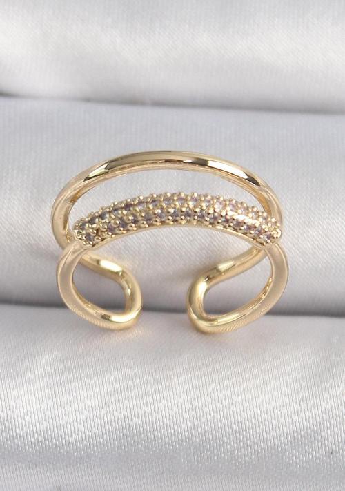 Pirinç Gold Renk Zirkon Taşlı Kadın Yüzük