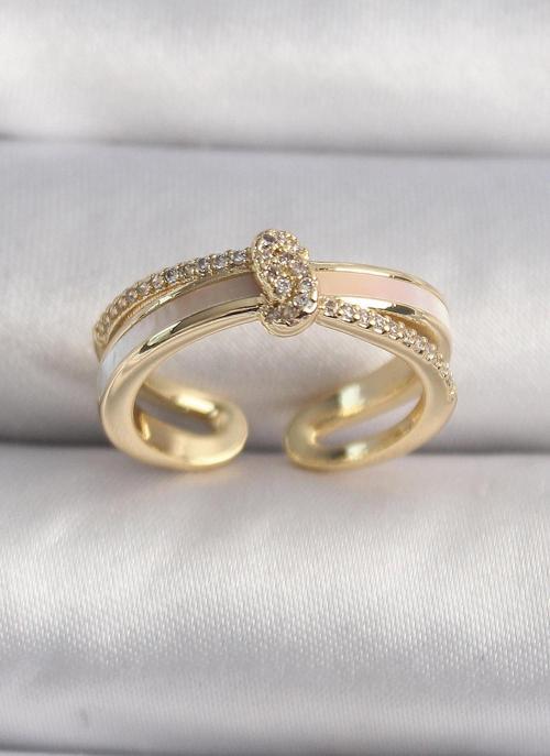 Pirinç Gold Renk Zirkon Taşlı Düğüm Model VIP Seri Kadın Yüzük