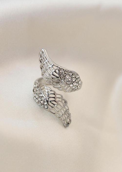 Ayarlamalı Silver Renk Metal Zirkon Taşlı Kanat Yüzük