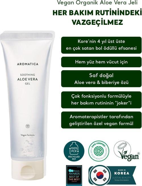 Organic / Soothing Aloe Vera Gel - Vegan Nemlendirici Yatıştırıcı Yüz - Vücut Aloe Vera Jeli 180Ml