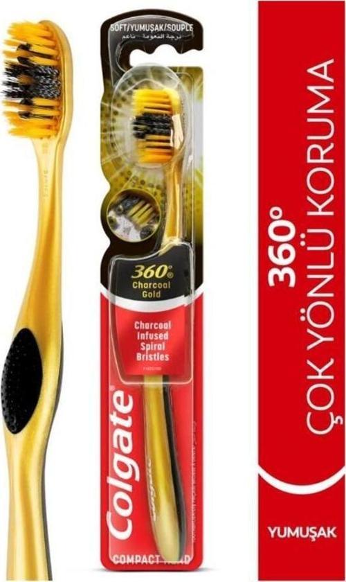 Manuel Diş Fırçası 360 Charcoal Gold Çok Yönlü Koruma Yumuşak Diş Fırçası 1+1 Fırça Kabı... 888Rseri