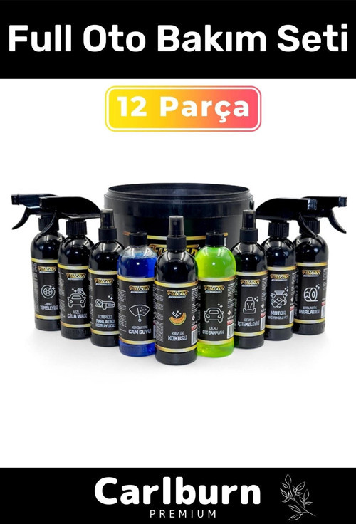 Premium 12 Parça Jant Lastik Cila Motor İç Diş Yüzey Temizliği Bakımı Kovalı Full Oto Bakım Seti