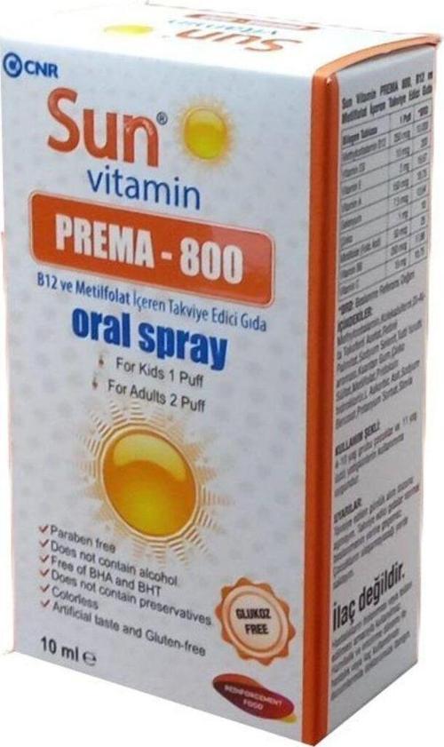 Sun Vitamin Prema-800 Vitamin B12 Ve Metilfolat Oral Sprey 10Ml