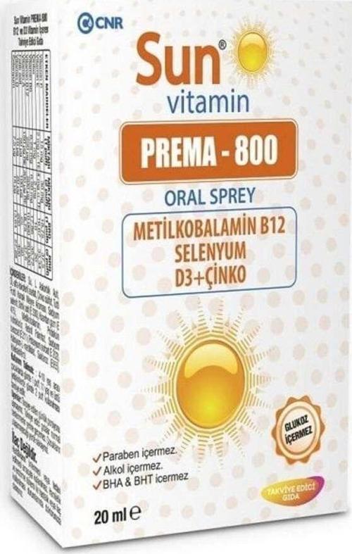 Sun Vitamin Prema-800 Vitamin B12 Ve Metilfolat Oral Sprey 20Ml