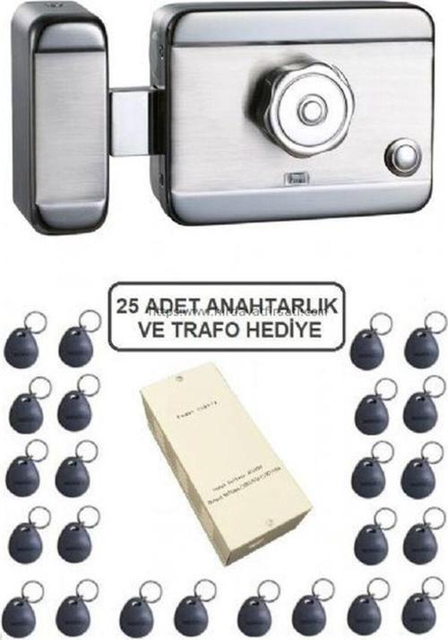 Motorlu Otomat Sessiz Elektrikli Trajlı Apartman Kapı Kilidi) + Kartlı Sist + Trafo + 25 Çip