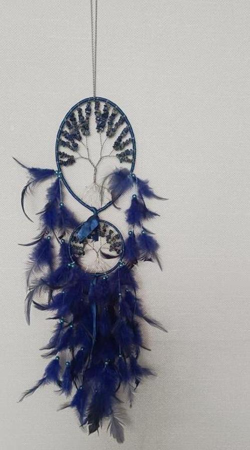 Düş Kapanı Dream Catcher Sodalit Doğaltaş Tel Sarma İncili Hayat Ağacı Kuş Tüylü Rüya Kapanı Duvar Süsü