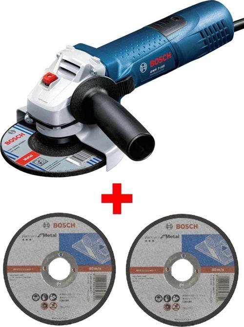 Profesyonel Avuç Taşlama Makinesı Gws 7-115 Spiral + 2 Adet 115 mm X2.5 mm Düz Metal Kesme Diski