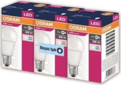 LED LAMBA  8.5W BEYAZ IŞIK (E27 DUYLU) 3'Lü