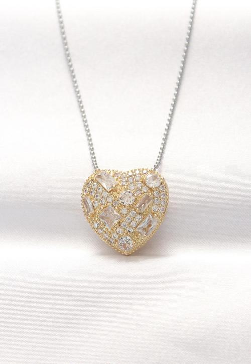 316L Çelik Çift Renk Zirkon Taşlı Kalp Kolye