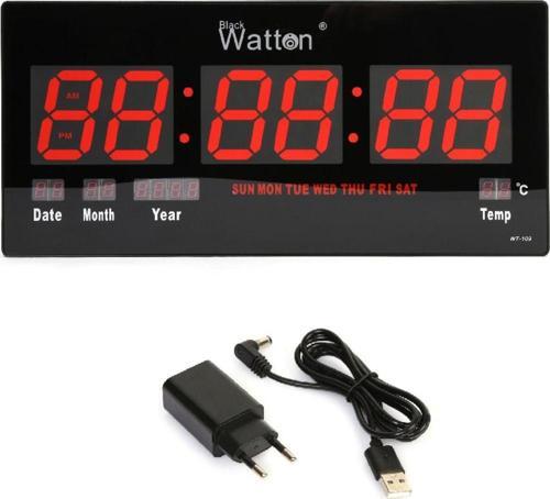 Watton Ceta Dijital Duvar ve Masa Saati Wt-109 ( 45cm-21,5cm ) Tarih Saat Dakika Saniye Alarm Derece PM/AM Takvim