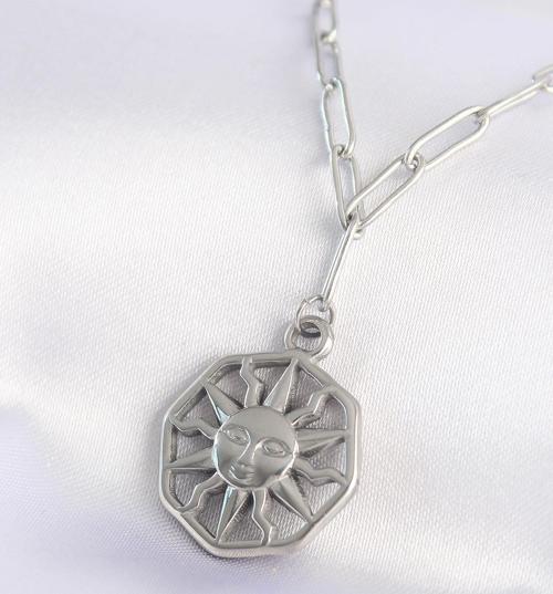 316L Çelik Zincir Gümüş Renk Güneş Kolye