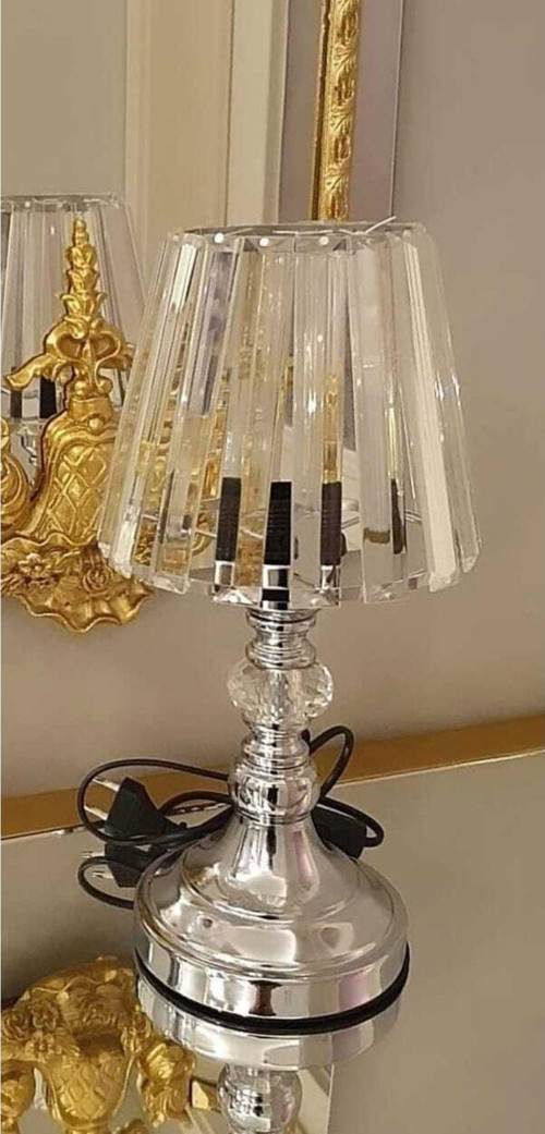 Decovien E14 Kristal Taşlı Abajur 35Cm Metal Modern 1 0-15 Gümüş