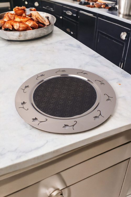 Luckyhomes 1 Adet Paslanmaz Çelik Yuvarlak Supla Dal Ve Lale Desenli Gümüş 1Mm Kalınlık 34Cm