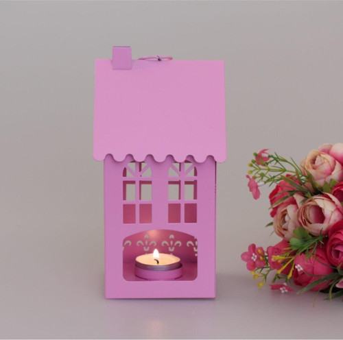 Ferforje Metal Küçük Ev Tealight Mumluk - 6 Renk -Aynı Gün Kargo Siyah Pembe Koyu