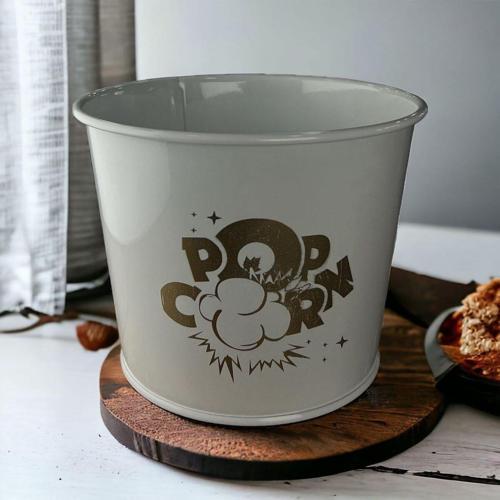 Luckyhomes Metal Mısır Kovası Popcorn Kovası Beyaz 17X13