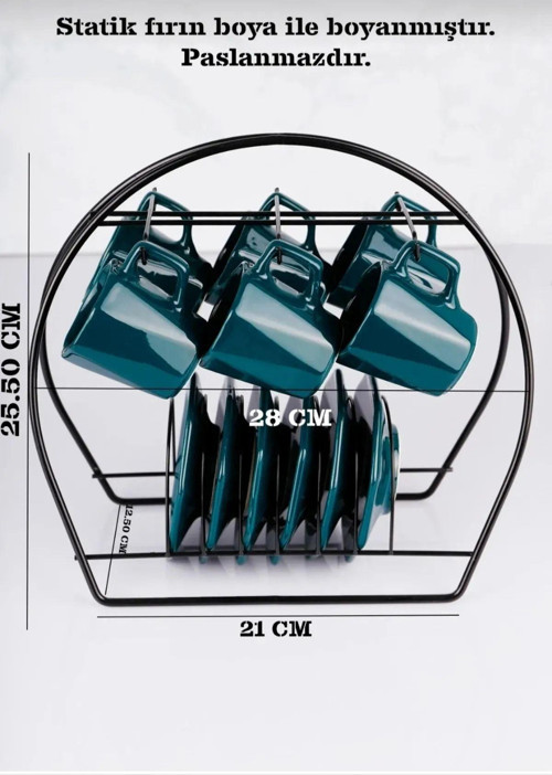 Luckyhomes Siyah Oval Kupa Ve Fincan Askılığı Standı 25 Cm Paslanmaz