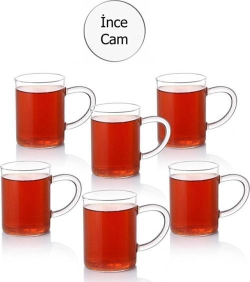 6 Adet Lüx Ince Ateşe Dayanıklı Borosilikat Cam Kupa Bardak 6'Lı Kupa Bardak Seti 190 Ml