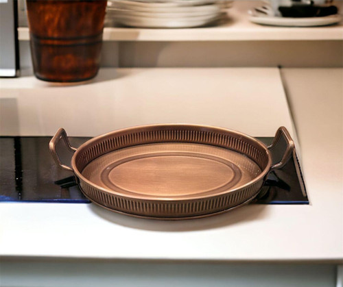 Luckyhomes Oval Çubuk Baskı Spiral Kulp Dekoratif Tepsi Bakır 22X31