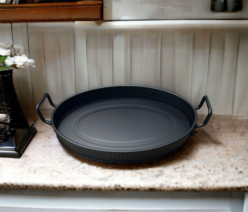 Luckyhomes Oval Çubuk Baskı Spiral Kulp Dekoratif Tepsi Siyah 22X31